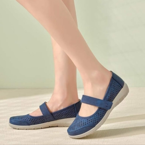 VJH Confort Shoes - VJH Confort Women's Comfortable Breathable Slip-On Mary Jane Flats, Navy Blue